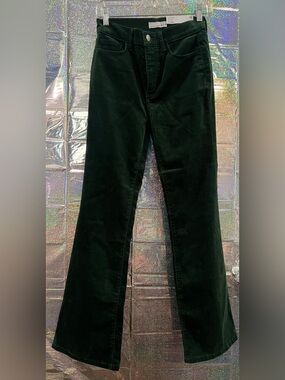 LOFT The Slim Flare Green Velvet Jeans Size 26 Petite High Rise Pants NWT